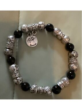 Women's Unbranded Cancer Zodiac Charm Beaded Bracelet One Size Black Silver